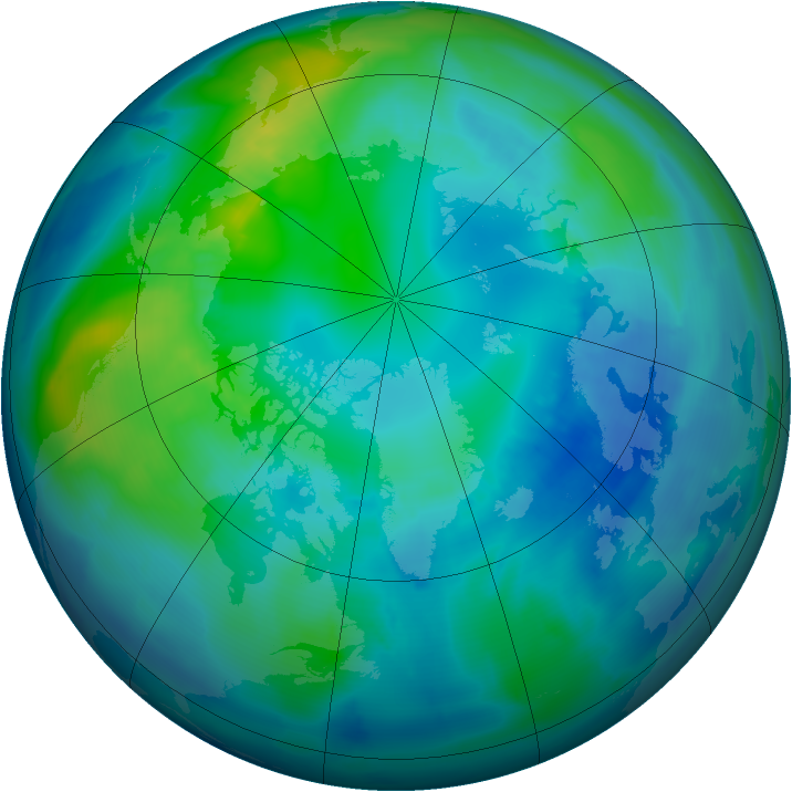 Arctic ozone map for 22 October 2012